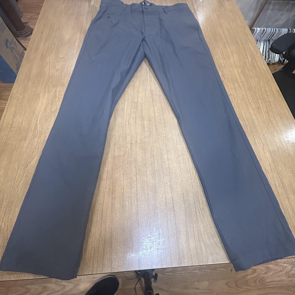 MAELREG Proflex Pants Mens‎ 34x34 Gray Microfiber Dress Casual Flat Front